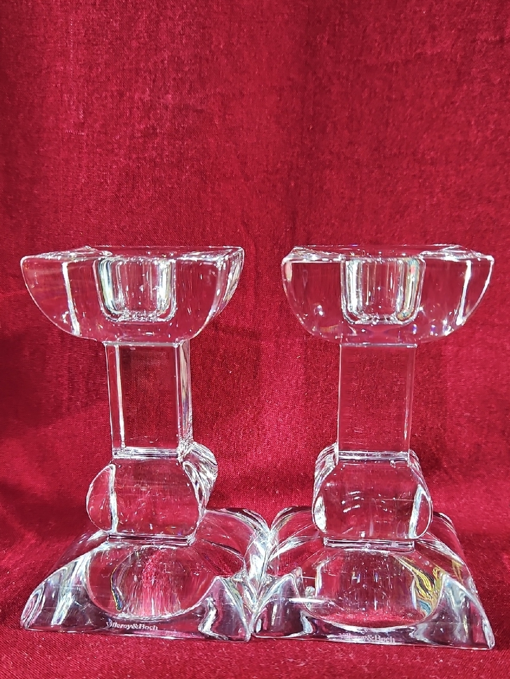 Villeroy & Boch Clear Crystal Faceted Candlestick Holders, Gorgeous Set of 2